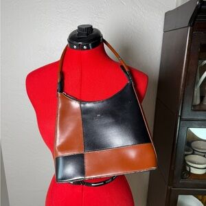 Vintage Daniela Moda Patchwork Leather Shoulder Bag | Black Brown Colorblock